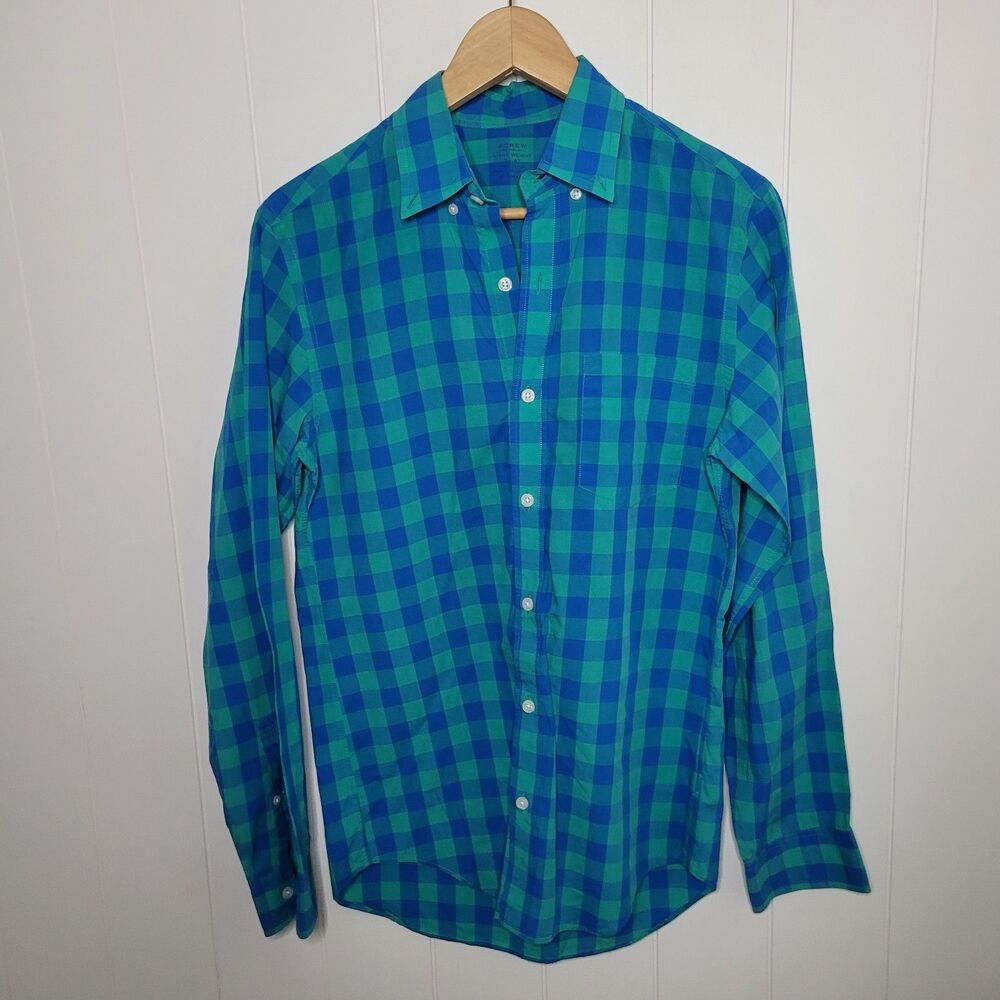 J Crew Light Weight Shirt Mens Size XS Blue Green Button Up Checkered Preppy